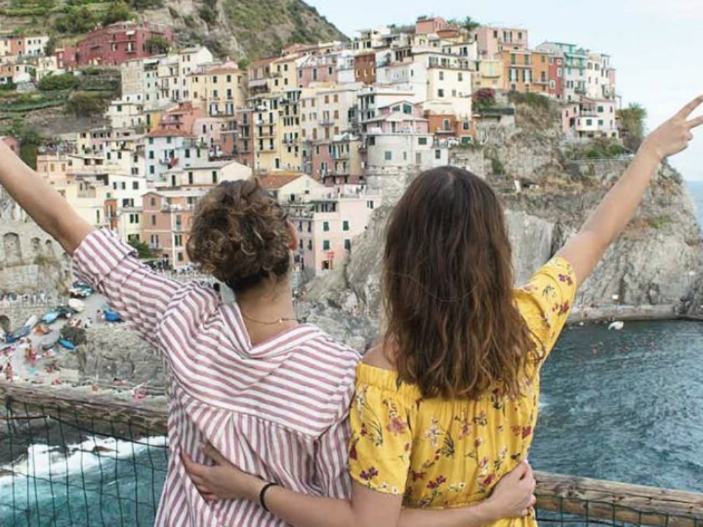 Two girls in Cinque Terre, Italy